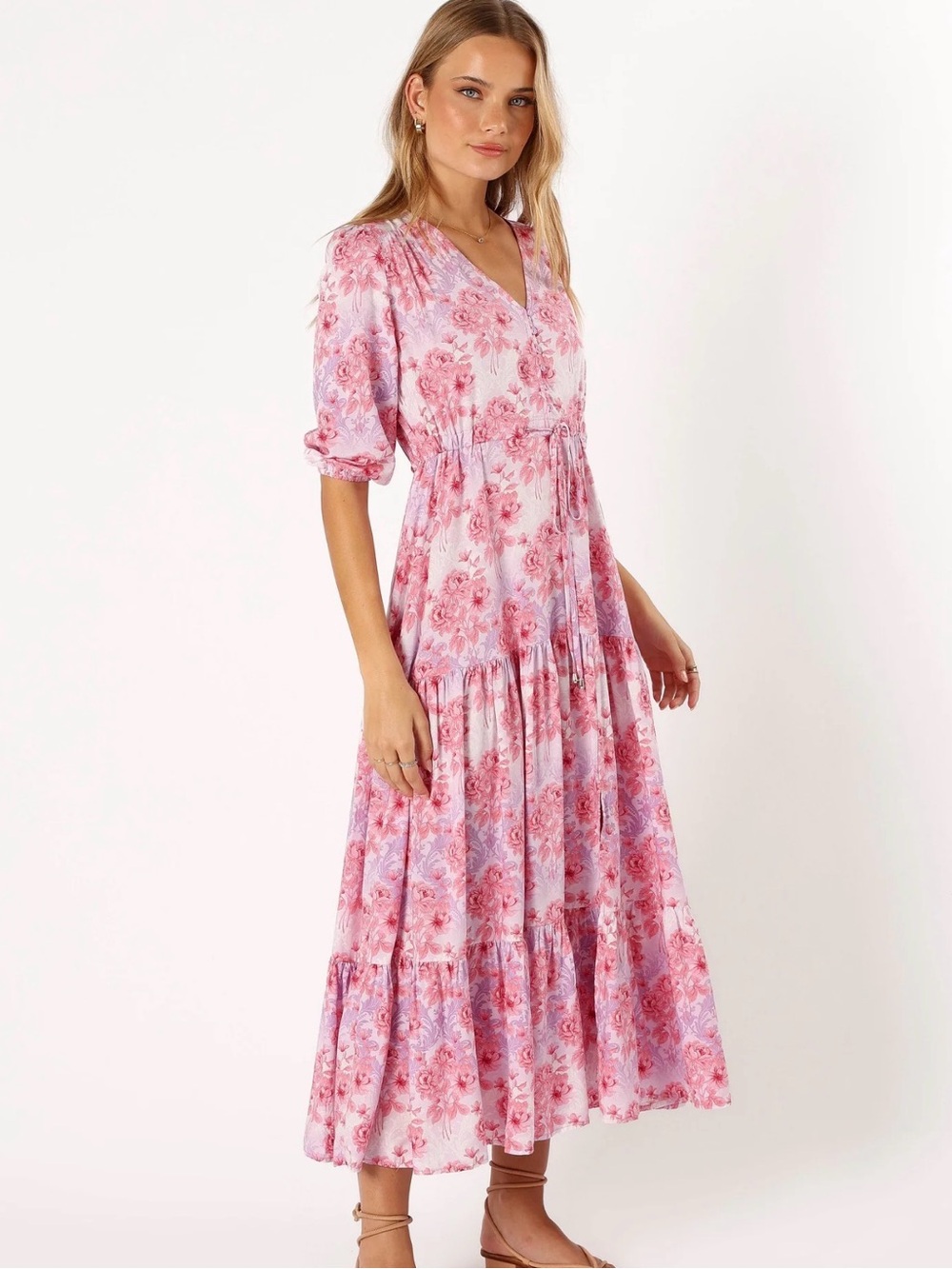 Petal & Pup Pink Floral V-Neck Tiered Maxi Dress KELDA